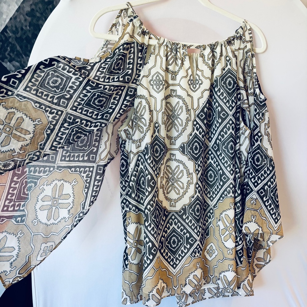 Chico's Black and Cream Geometric Blouse